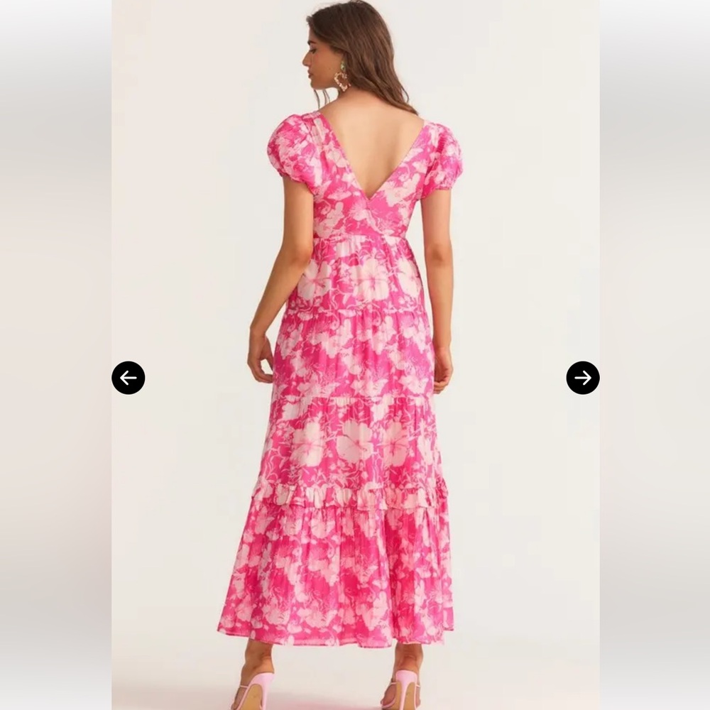 LoveShackFancy Pink Floral Tiered Puff-Sleeve Maxi Dress - Picture 2 of 5